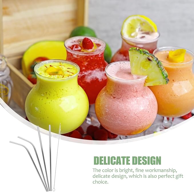 BESPORTBLE Reusable Stainless Steel Beverage Straws Set with 2 Bent 2 Straight Straws and Cleaning Brush for Party Supplies and Everyday Use
