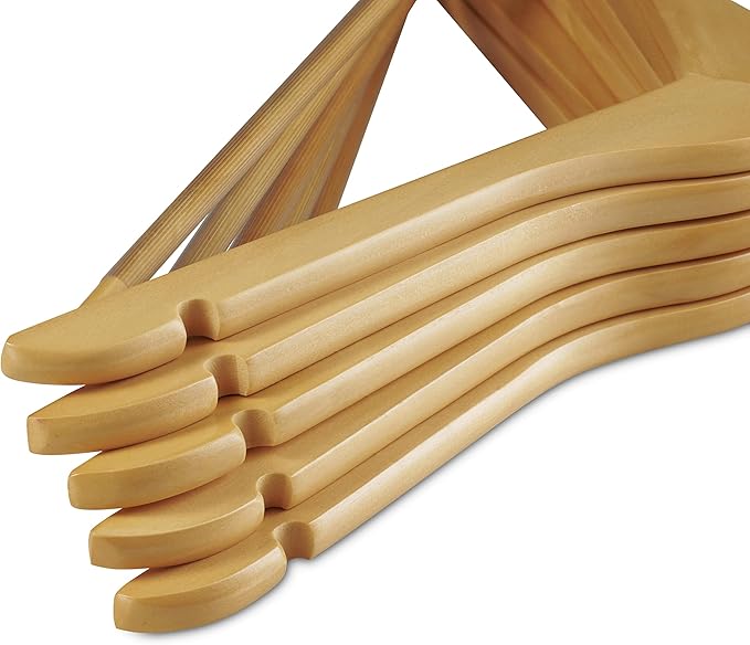 20 Pack Premium Wooden Suit Hangers - Smooth Natural Finish Heavy Duty Wood Coat Hangers - 360 Swivel Hook and Notches Clothes Hangers with Non Slip Pants Bar for Shirt, Jacket, Pant, Dress Hangers