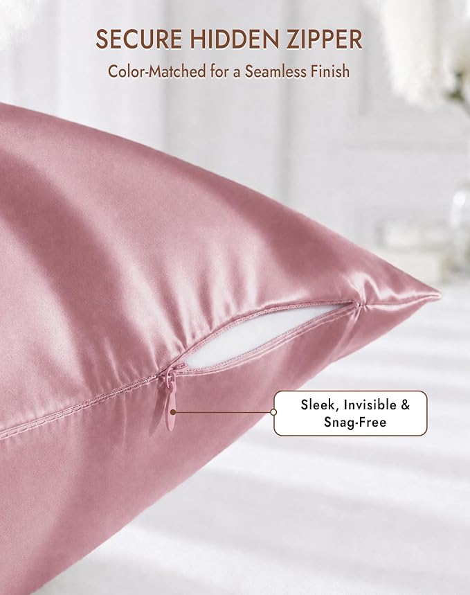 SilkSilky 100% Pure Organic Mulberry Silk Pillowcase for Hair & Skin, Both Sides Grade 6A Pillow Cases with Hidden Zipper, Breathable Cooling Silk for Beauty Sleep (Standard 20''x26'', PaleMauve)
