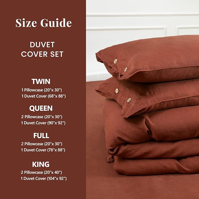 S VICTORY SYMBOL 100% Organic Linen Duvet Cover Set King Size 3pcs,Natural French Washed Flax Solid Color Soft Bedding(1 Duvet Cover and 2 Pillowcases) with Coconut Button Closure(Burgundy)