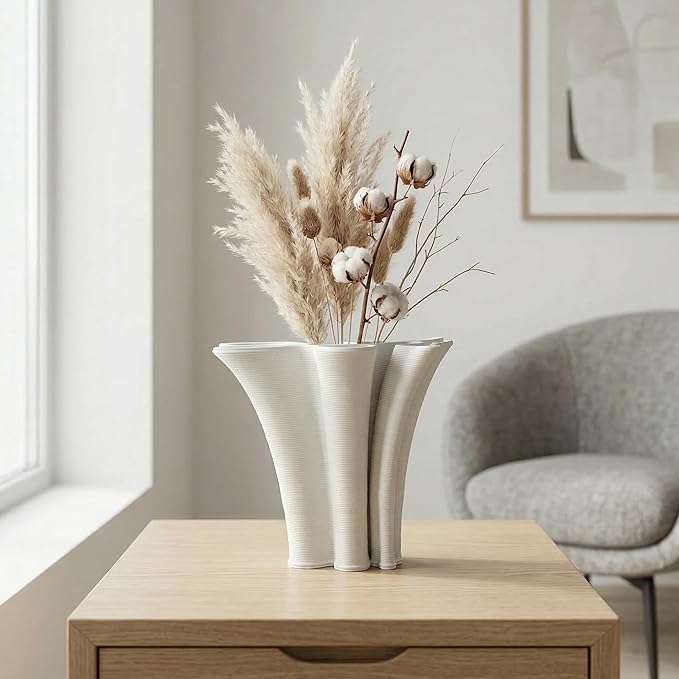White Ceramic Vase for Home Decor, Boho Artistic Irregular Shape Decorative Vase, Unique Modern Accent for Living Room Bedroom or Entryway
