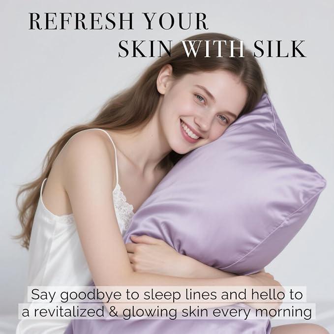 Ravmix Silk Pillow Cases with Zipper, 21momme Mulberry Silk Pillowcase for Hair Skin Health, Soft Smooth Breathable Cool Pillow Cover for Beauty Sleep with Gift Box 1PC(Standard 20"x26", Lilac)