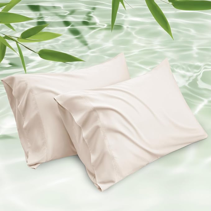 Bedsure Pillow Cases Queen, Cooling Pillow Cases, Rayon Derived from Bamboo Ivory Pillowcases Queen Size Set of 2, PureWoven Silky Soft Bedding Pillow Covers with Envelope Closure, 20x30 Inches