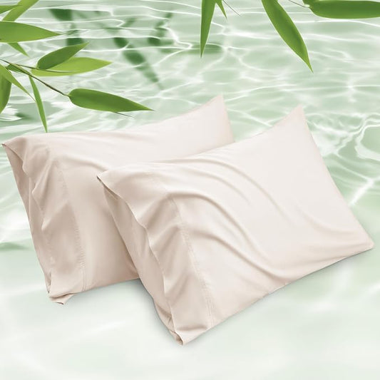 Bedsure Pillow Cases Queen, Cooling Pillow Cases, Rayon Derived from Bamboo Ivory Pillowcases Queen Size Set of 2, PureWoven Silky Soft Bedding Pillow Covers with Envelope Closure, 20x30 Inches
