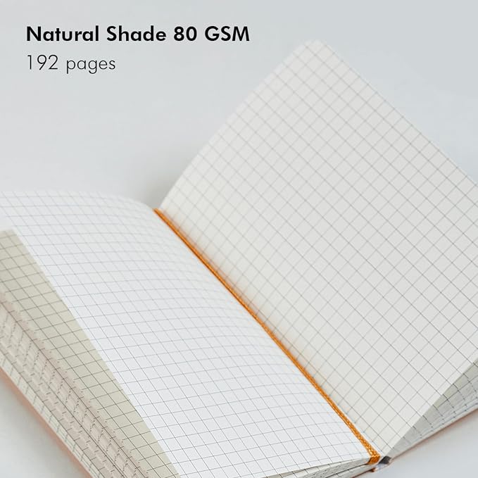 myPAPERCLIP Executive Series A5 Checks/Square Grid Notebook | 192 Pages, 80 GSM, Soft Cover, A5 (5.83 x 8.27 in) | Flat Lay | Bookmark, Elastic Closure & Back Pocket | Orange