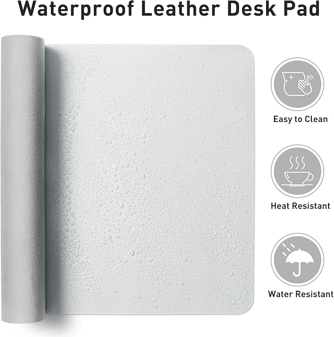 Aothia Faux Leather Desk Mat - Non-Slip PU Leather Desk Blotter, Waterproof Writing Surface, Large Desk Pad for Office & Home (Barely Grey, 55" x 17")