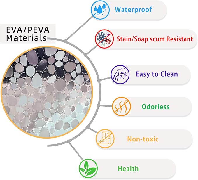 48 inch Wide Shower Curtain Liner with Magnets on Bottom, Stall Size Premium 8G Cobble Pattern Non-Toxic Waterproof Easy Care and Eco-Family (48W x 72H)