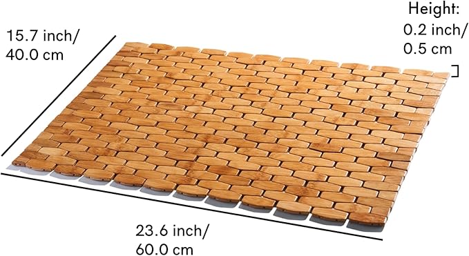 GOBAM Rollable Bamboo Bathroom Floor Mat - Non-Slip Bathtub Mat for Spa, Sauna, Kitchen, Outdoor Shower, RV, Water-Resistant Wooden Shower Mat - Natural, 23.6 x 15.7 inch
