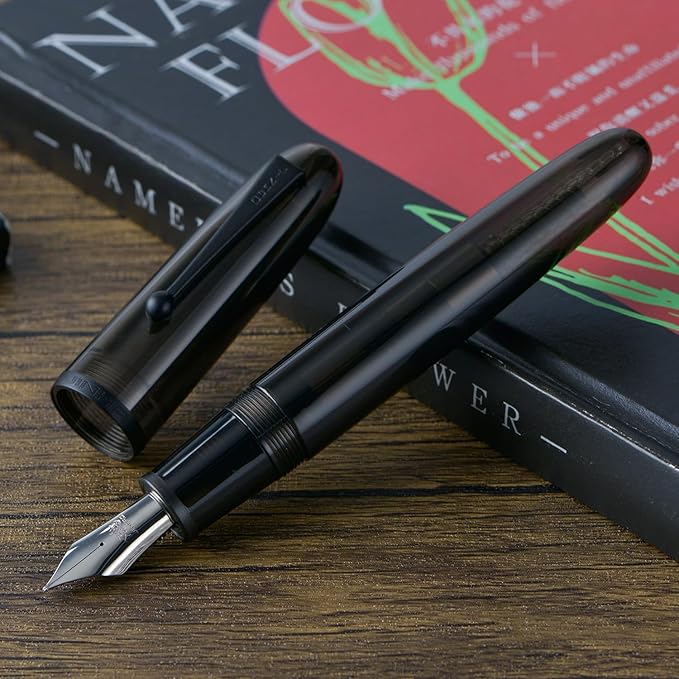 Jinhao 9019 DaDao Series Fountain Pen, Size 8 Medium Nib with Large Ink Converter, Transparent Black Acrylic Design Smooth Writing Pen
