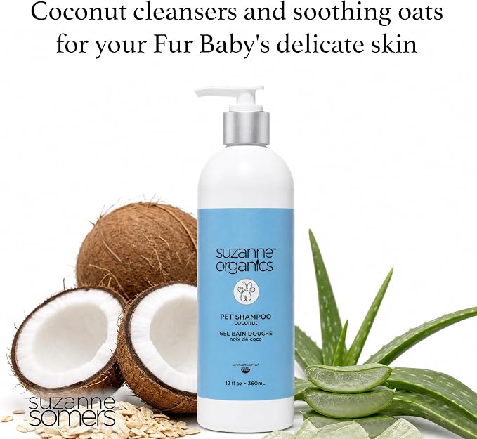 SUZANNE Organics Coconut Pet Shampoo - 12 oz - Sulfate-Free Dog Shampoo with Soothing Oats & Shea Butter - Non-Toxic, Gentle Cleansing for Delicate Skin & Silky Coat - Cruelty-Free