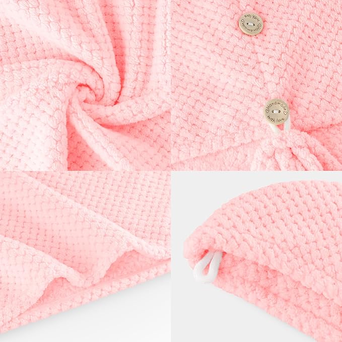 MaopaoBeauty Microfiber Hair Towel, 2 Packs Hair Turbans for Wet Hair, Drying Hair Wrap Towels for Curly Hair Women, Large Hair Towel for All Hair Style, Pink