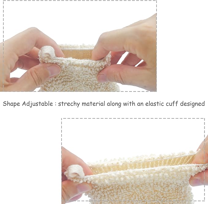 (4 Pack) Natural Exfoliating Cotton Bath Mitt Shower Gloves Loofah Washcloth Sponge Machine Washable Body Scrubber (Gentle Ramie)