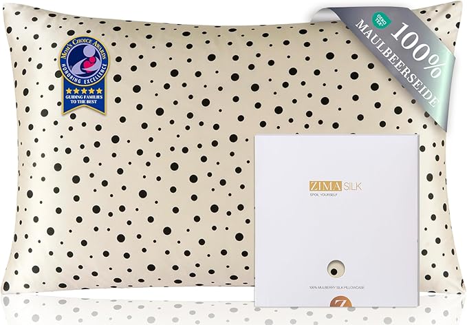 ZIMASILK 100% Pure Mulberry Silk Pillow Cases for Hair and Skin, Soft, Hypoallergenic & Smooth, Both Sides Grade 6A Silk, with Hidden Zipper, Gift for Women Men, 1pc (Queen 20"x30", Polka Dot)