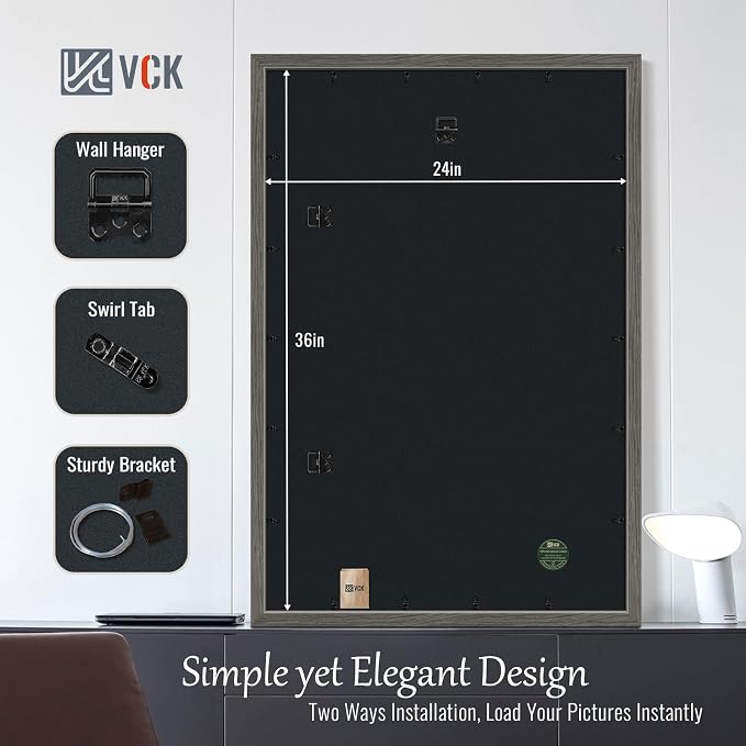 VCK 24x36 Poster Frame Set of 4 - Grey, Gallery-Quality Wood Picture Frames, 1.1-Inch Wide Border, Polished Plexiglass, Vertical or Horizontal Wall Display for Photo/Art/Prints, Grey