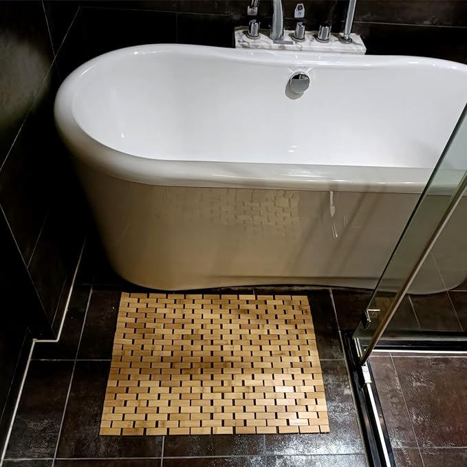 HJJKKH Bath Mat 23.6X35.4 inches, Non Slip and Foldable Floor Shower Mat for Bathroom, Bathtub, Shower, Sauna, Hot Tub, Rayon Derived from Bamboo