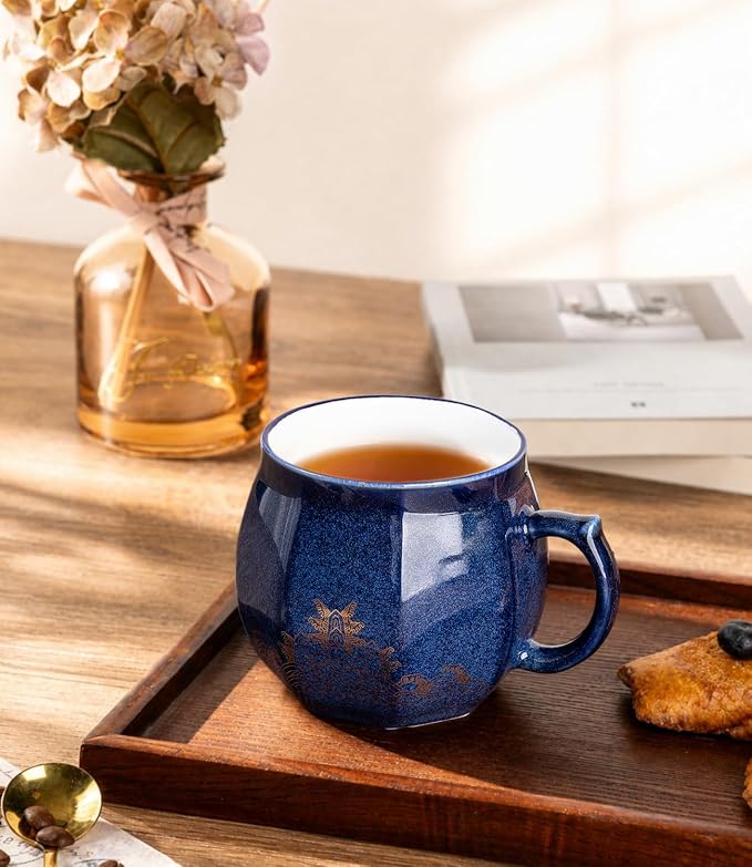 AmorArc 12 oz Coffee Mug, Ceramic Coffee Cups for Latte CappuccinoTea, Easy to Hold&Clean, Dishwasher&Microwave Safe, Navy Blue