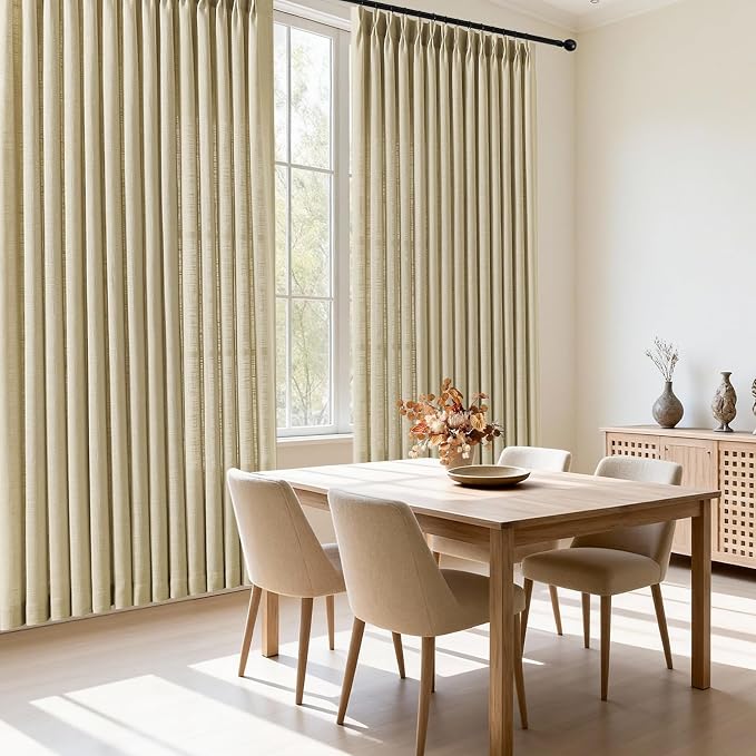 IVAPUPU 60 Inch Extra Width Pinch Pleat Curtains for Living Room, Linen Sheer Pleated Curtain Light Filtering Privacy Back Tab Drapes with Hooks Rings for Sliding Door, 1 Panel, W60xL102, Grey Beige
