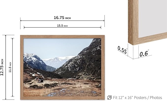 Monem Art Scandinavian Mountain Cabin Landscape Photography Print - Nordic Nature Scenic Art Poster - Wall Decor for Living Room, Bedroom or Office - 12x16 Beige Framed Wall Art by Mareike Bohmer