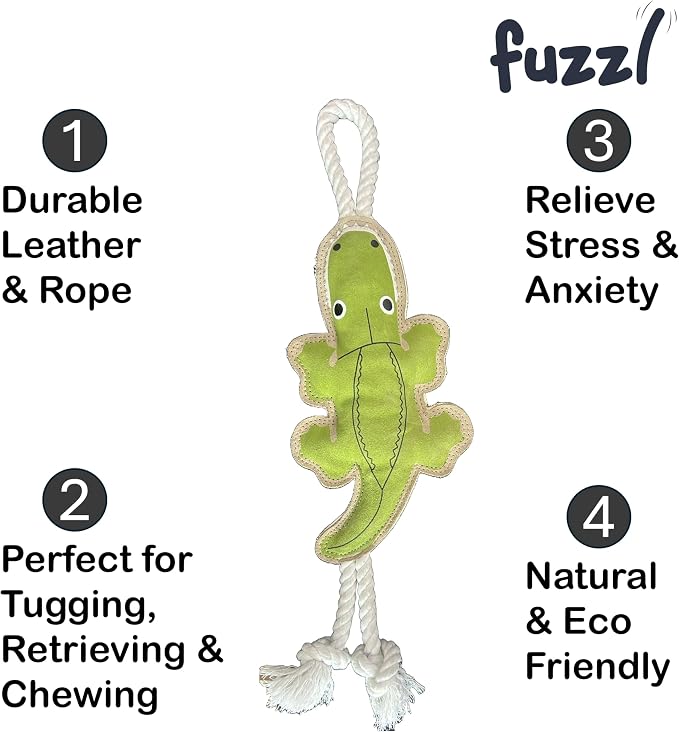 Fuzzl Eco Leather Crocodile Toy Natural and Tough Dog Toys - Long Lasting Chew Toys for Aggressive Chewers - Strong Dog Toy for Dogs and Puppy