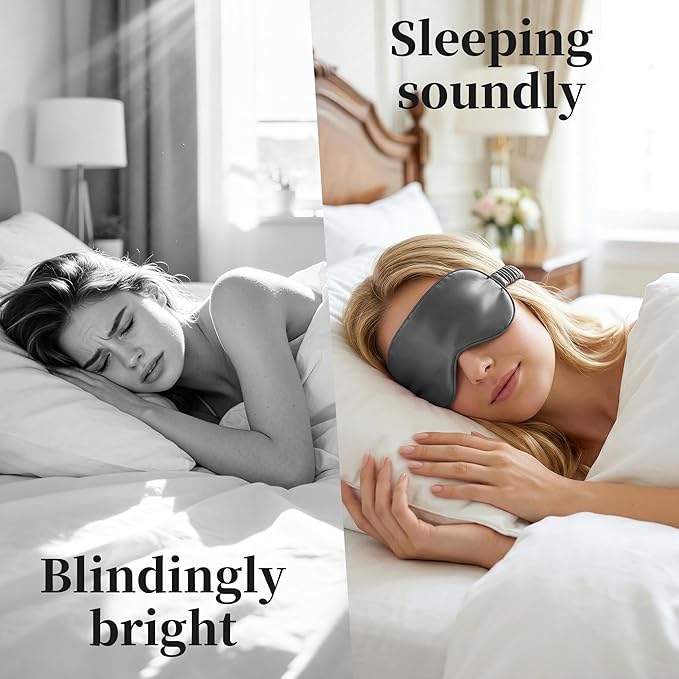 ZLYC 100% Mulberry Silk Sleep Mask Pressure-Free Eye Cover Soft Light Blocking Blindfold for Travel & Nap, Solid Gray