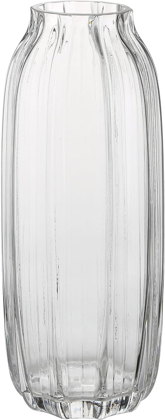 Large Clear Glass Vase for Flowers Bud Tall Glass Vases,H-12.6" Simple Striped Design for Home Floor Decor,Farmhouse Decor, Centerpiece Coffee Table Decorations