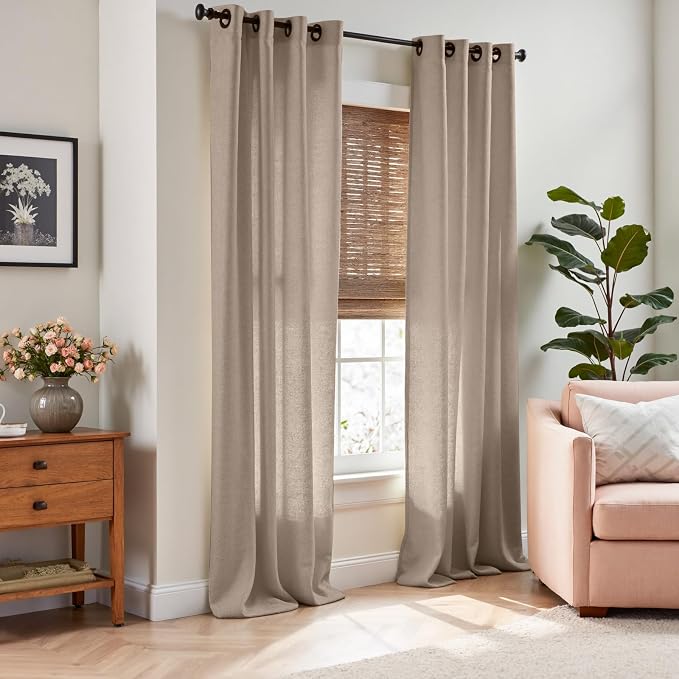 jinchan Taupe Linen Curtains 108 Inches Long for Living Room Bedroom Extra Long Grommet Curtains Neutral Farmhouse Light Filtering Semi Sheer Drapes Ceiling to Floor for Large Window 9 FT 2 Panels
