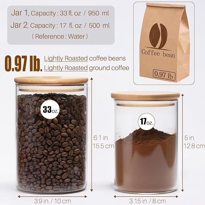 6 Pack Glass Food Storage Jars with Airtight Lids, Clear Glass Jar with Bamboo Lid, Airtight Food Canister for Tea, Candy, Coffee, Sugar, Cookie, Snack. (Round | 5+6 Inch) SET of 3