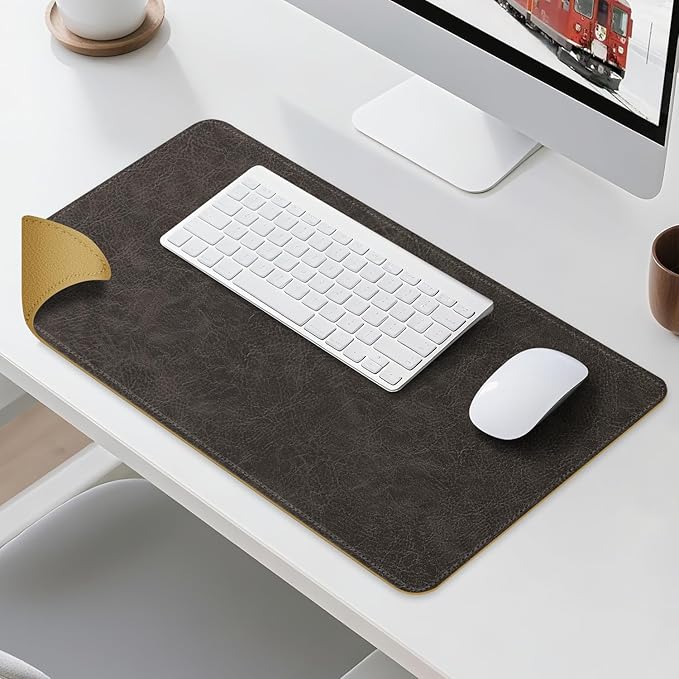 Imitation Crazy Horse Leather Desk Mat - Waterproof Desk Pad - Ideal for Large Mouse Pad and Desk Mats on Top of Desks (Terracotta+Yellow, 33"*13")