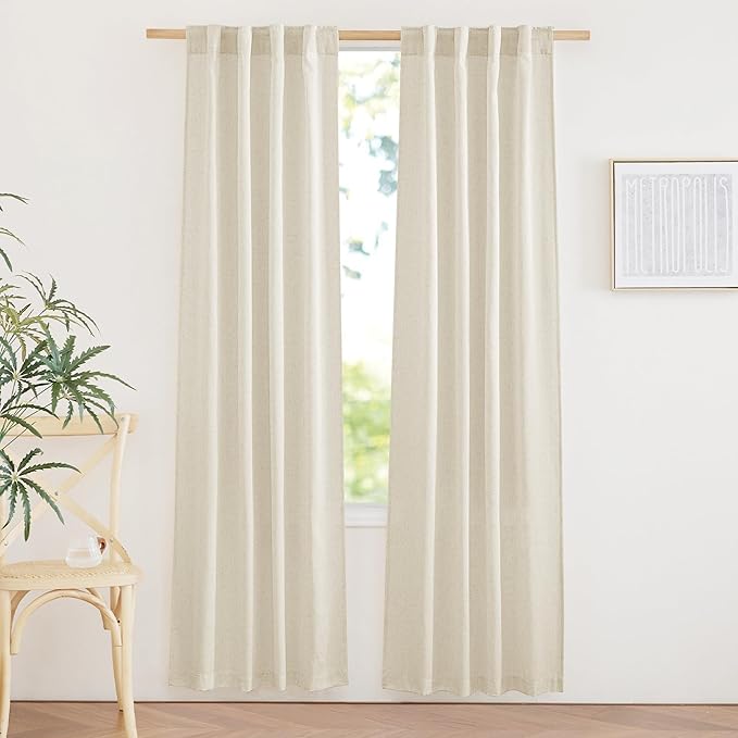 NICETOWN Linen Blend 78 inches Long Doorway Curtains, Rod Pocket & Back Tab Privacy Added with Light Filtering Window Treatments for Bedroom/Nursery, Natural, W34 x L78, 2 Panels