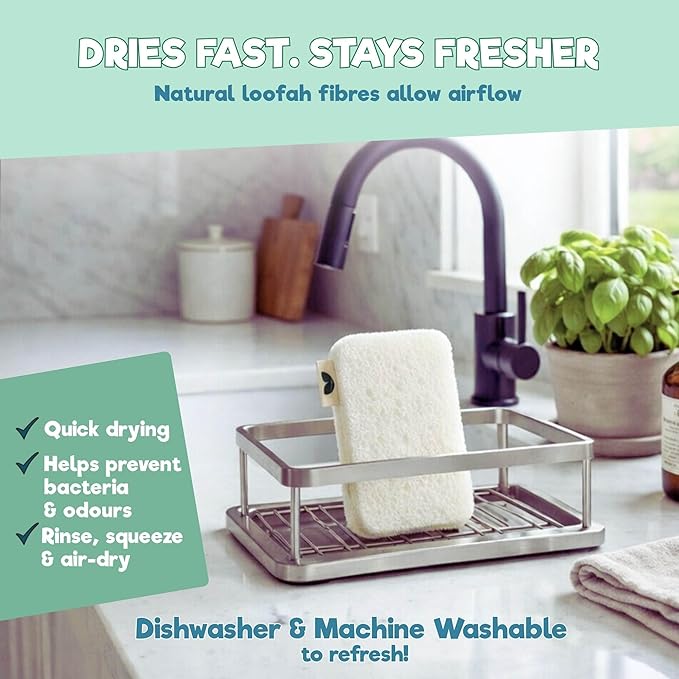 Composty® Loofah Eco Scourer Sponges, 6 Pack | Compostable Sponge/Natural Sponges for Dishes & Washing Up | 100% Natural & Plastic-Free | Long-Lasting | One Tree Planted for Each Pack Sold