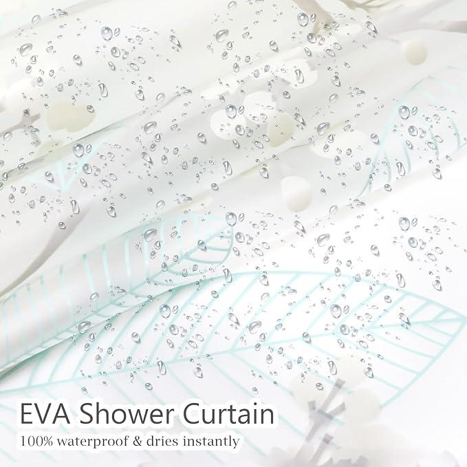 EVA Waterproof Shower Curtain Liner - Matte Clear & Frosted Design with 12 Hooks, Soft Touch, Privacy & Light Transparency, Fresh Floral Prints, Ideal for Bathroom Decor (Holly, 72" x 72")