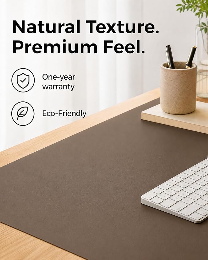 Aothia Cork Desk Mat - Dual-Sided XL PU Leather Desk Pad & Full Desk Protector, Large Waterproof Desktop Mat for Office & Gaming (47" x 23.6", Coffee)