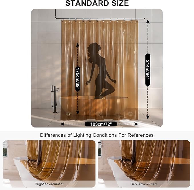 AmazerBath Extra Long Shower Curtain Liner, 100% EVA Clear Amber Heavy Duty 84 inch Shower Curtain and Liner 2-in-1, 72x84 Plastic Weighted Bathroom Shower Liner, 12 Grommets & 3 Heavyweight Stones