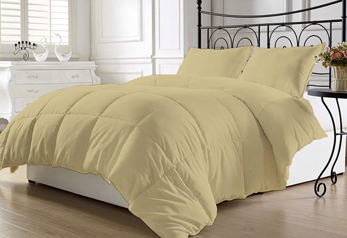 Luxurious and Hypoallergenic 600 Thread Count 1 Piece Down Alternative Comforter 100% Egyptian Cotton Solid (Full/Queen, Taupe)