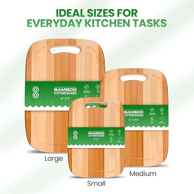 Wood Cutting Boards for Kitchen - Bamboo Cutting Board Cutting Boards with Juice Grooves Serving Board Thick Chopping Board for Meat Veggies Easy Grip | Pack of 1 (11 x 14 Inch)