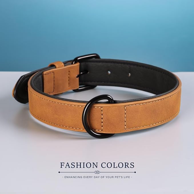 Didog Soft Padded PU Leather Dog Collar, Breathable and Adjustable Dog Collars for Medium Dogs, Comfortable for Daily Walk, Light Brown, L Fit Neck 14-18"(22-44 lbs)