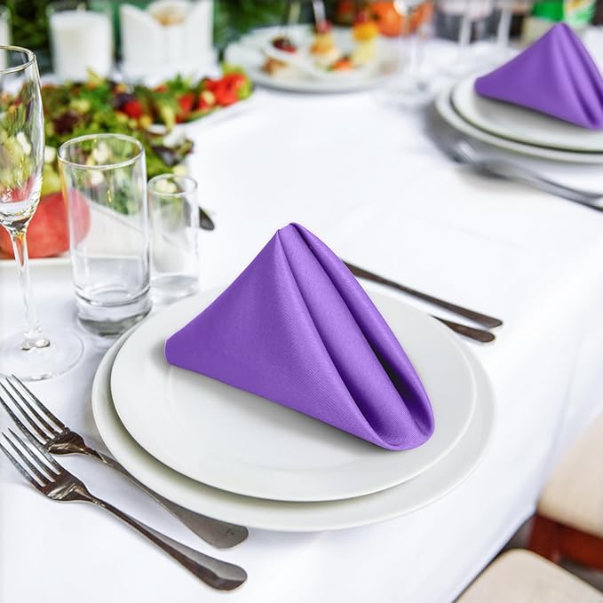 SuperO Set of 120 Cloth Napkins 17 x 17 Inch, Polyester Solid Washable Dinner Napkins with Hemmed Edges,Great for Restaurant, Wedding and Party(Purple)