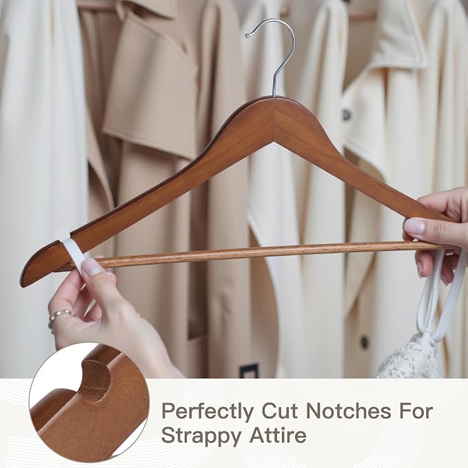 Wooden Hangers 90 Pack,Heavy Duty Solid Wooden Clothes Hangers with Pant Bar,360-Degree Rotatable Hook,Durable & Slim Wood Hangers for Coats,Jackets,Dress,Pants(Walnut)