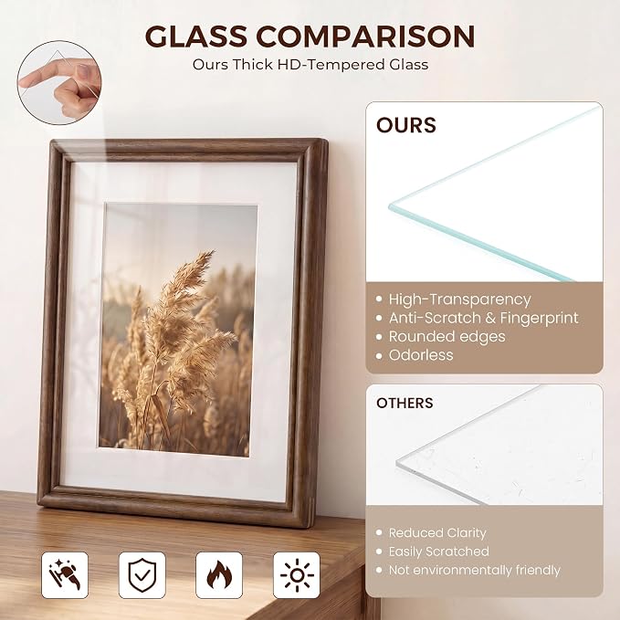 24x36 Picture Frame with Mat for 20x30, USA-Sourced Walnut Wood Handcrafted Rounded Corner with HD Tempered Glass, 24 x 36 Gallery Wall Frames for Posters & Art Prints, Vertically or Horizontally