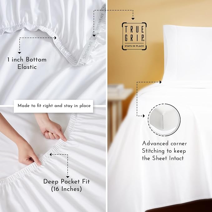 Linen Closet 100% Organic Cotton Full Size Sheets Set - 4 Pcs Percale Weave Cooling Bed Sheets for Hot Sleepers - 16" Deep Pocket Fitted Sheet - Crisp, Breathable & Brushed for Softness - Light Gray