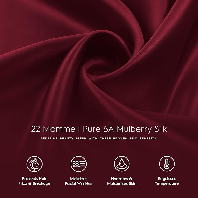 Tafts Silk Pillow Cases - 22mm 100% Pure Mulberry 6A Silk Pillowcase for Hair & Skin with Zipper Closure, Cooling, Natural, Organic, Double Sided Pillow Case (Burgundy, King 20x36, 1pc)