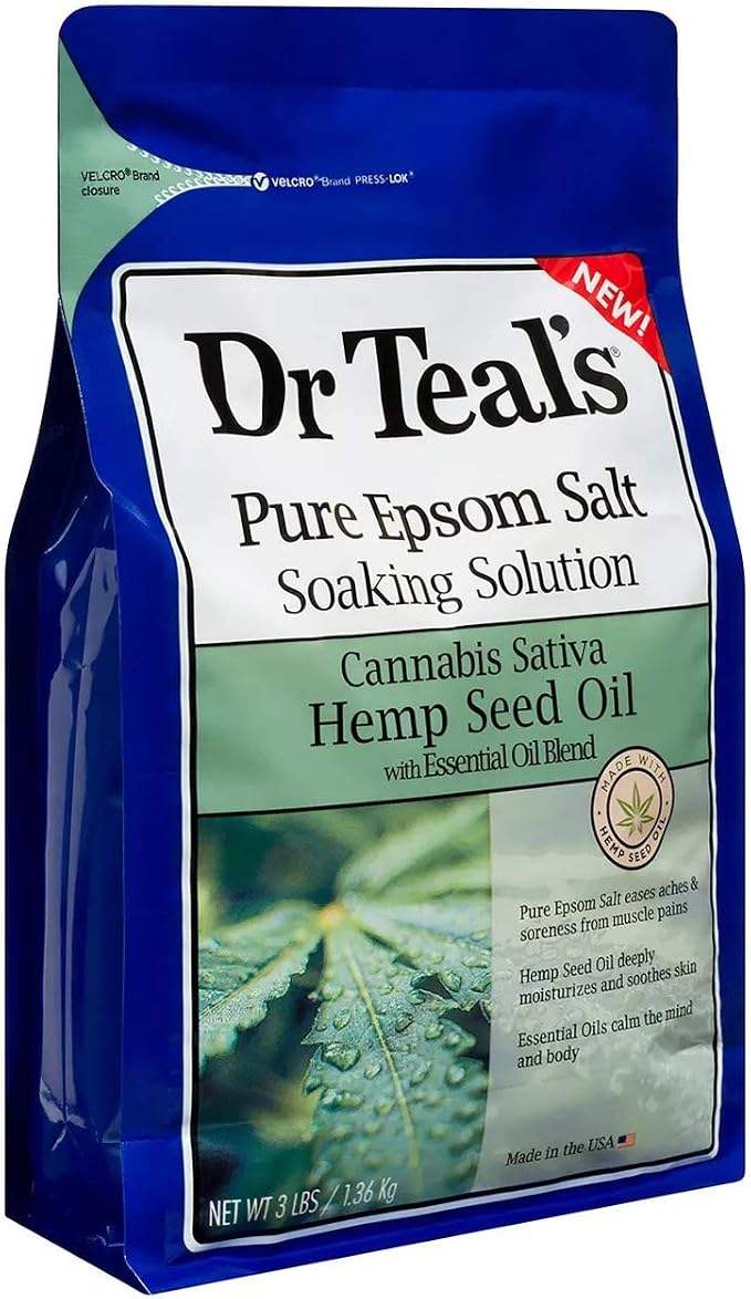 Dr. Teal's Pure Epsom Salt Soaking Solution Gift Set (2 Pack, 3lbs ea.) - Soothe & Sleep Lavender, Cannabis Sativa Hemp Seed Oil with Essential Oil Blend - Nourish Skin & Promote a Better Nights Sleep