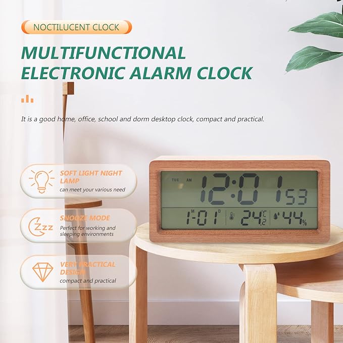 Clock Desk Led Retro Electronic Led Kid Luminous Wood