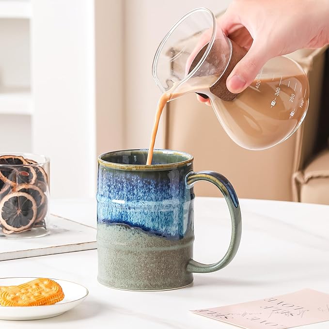 Coffee Mug, 22 oz Beer Mugs Large Ceramic Coffee Mug Tea Cups, Handmade Mug with Big Handle for Office and Home, Dishwasher and Microwave Safe (Rock Green)