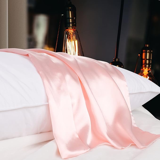 uxcell 1 Pack 100% Charmeuse Pure Silk Pillowcase for Hair and Skin, 350TC 19 Momme Soft Breathable Pillow Case with Hidden Zipper, Pink King(20x36inch)