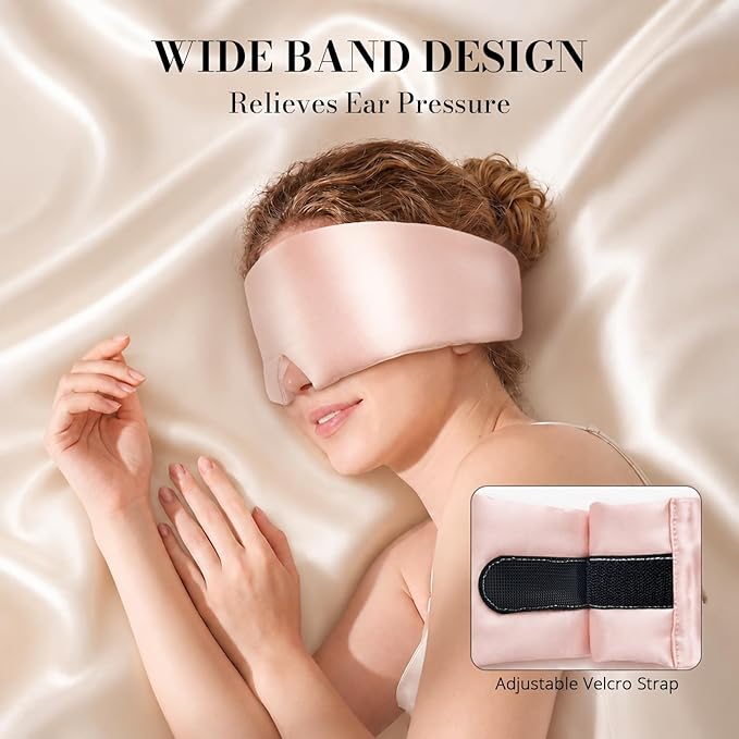 22 Momme Pure Mulberry Silk Sleep Mask, 3D Contoured Cup Eye Mask for Sleeping, Super Soft Breathable Blindfold with Adjustable Strap, Perfect Blocks Light for All Night Sleep, Pink