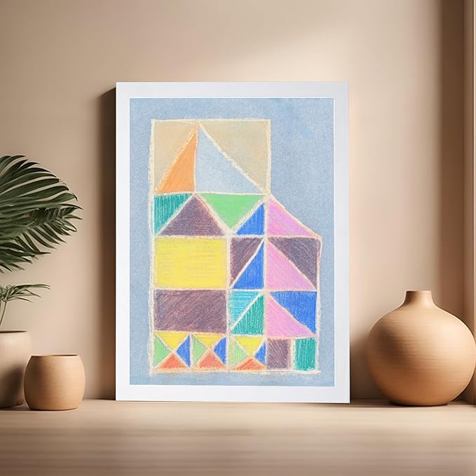 Monem Art Colorful Abstract House Painting Print - Bright Geometric Modern Art Poster - Wall Decor for Living Room, Bedroom or Office - 16x20 White Framed Wall Art by Renee Stramel