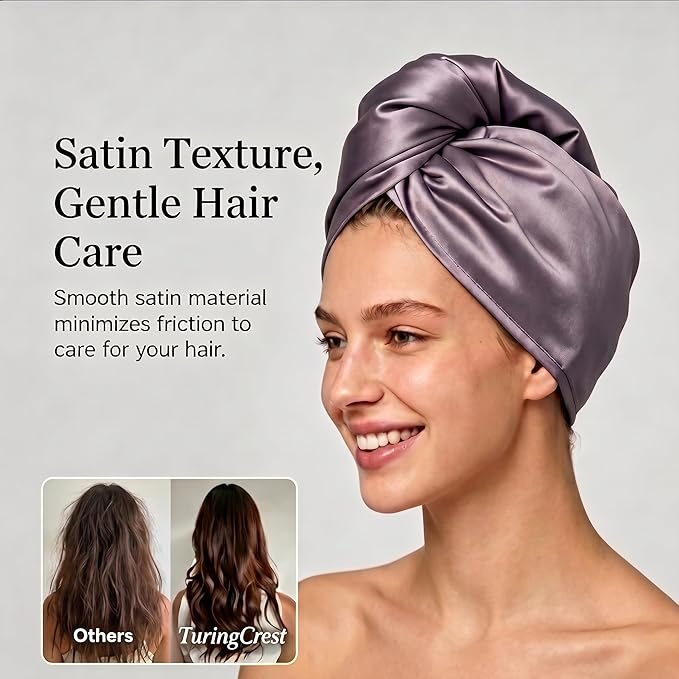 Microfiber Hair Towel Wrap for Women, Thickened Quick Dry Hair Turban with Satin Elastic Band, Hair Drying Towel for Long Hair (Purple)