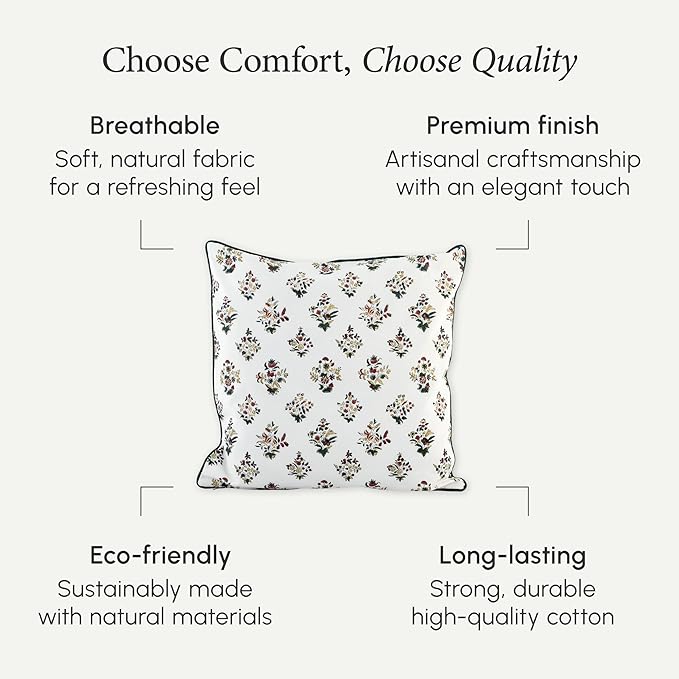 CPC 100% Cotton Throw Pillow Covers 18x18 Inch, Set of 2 Green Block Print Pattern Couch Pillow, Cute Boho Decorative Pillows for Living Room, Bedroom with Hidden Zipper- Fall Green