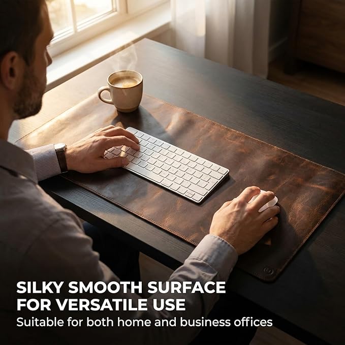 moonster 100% Full Grain Buffalo Leather Desk Pad with Ballpoint Pen & Pen Holder – 31 x 16 in Office Desk Mat, Large Mouse Pad, Non-Slip Desk Blotter, Laptop Table Protector, Desk Cover for Work
